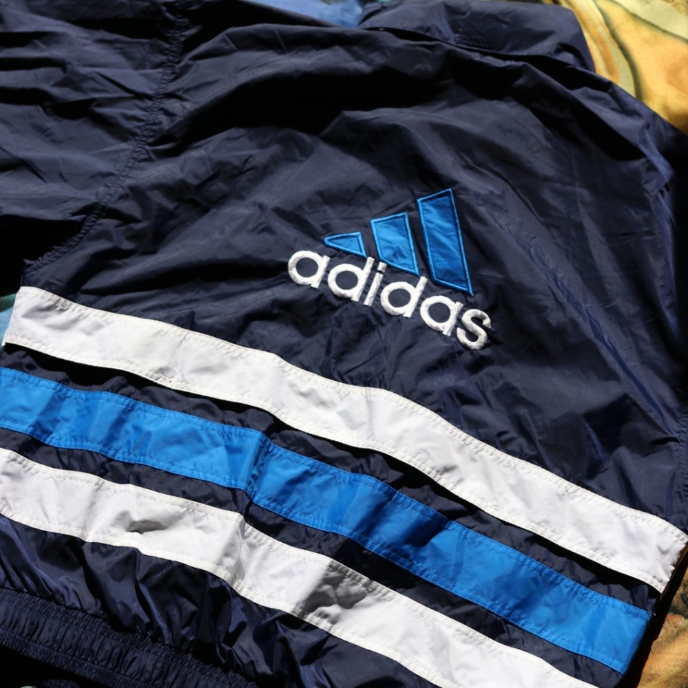 Vintage Adidas Windbreaker Large colorblock logo retro three 3 stripes striped - Picture 1 of 5